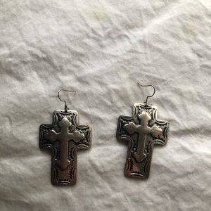 Southwest Design Silver Cross Earrings New